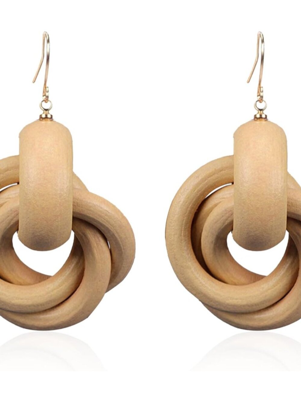 Vintage Wooden Circle Earrings for Women Big Statement Wood Twist Spiral Round D